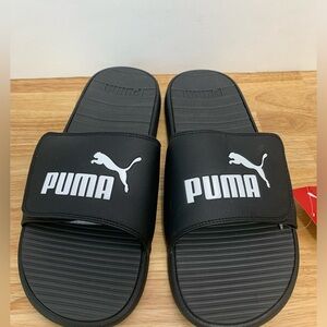 NEW Puma 12 Mens Unisex Black White Slides Sandals Cool‎ Cat